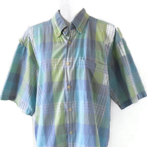 Izod Blue & Green Short Sleeve Mens Casual Shirt - Picture 4 of 6